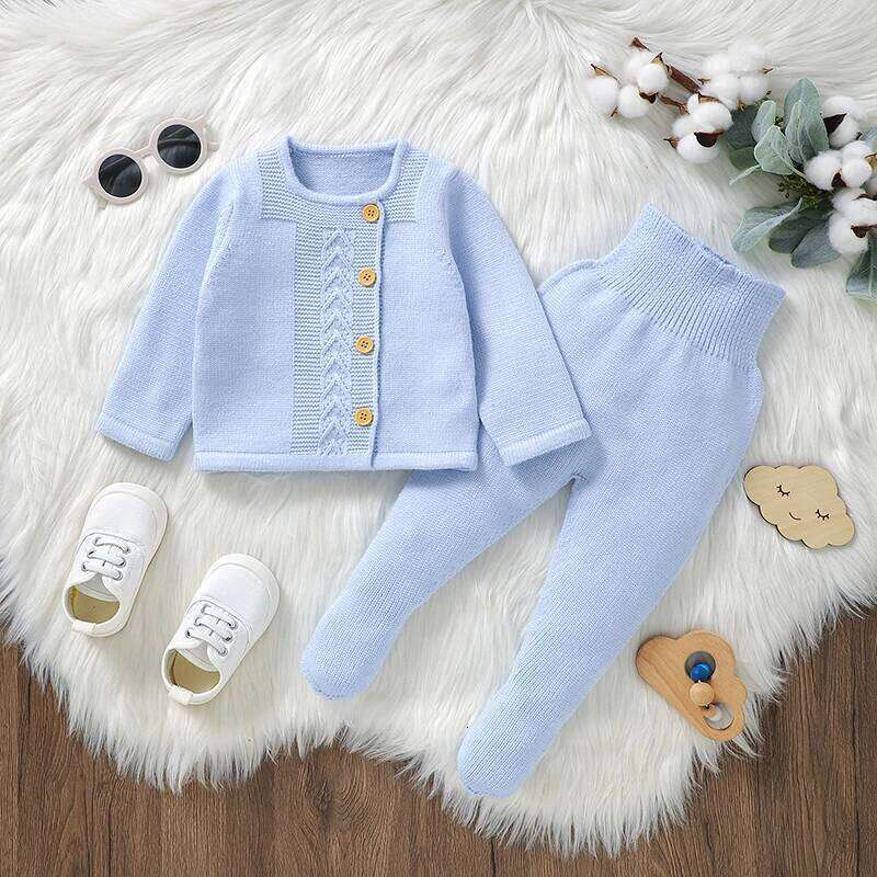 Baby Clothes Set Knit Newborn Girl Boy Long Sleeve Pullover Pants 2PC Fashion Solid Warm Infant Sweater Trousers Leggings Autumn 26Y0224