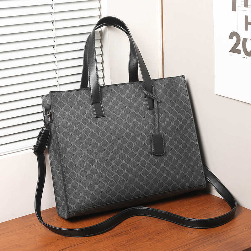 Men's Brushed Vintage Large Capacity Tote Bag Korean Style Men's Horizontal Shoulder Bag Document Bag Casual Business Briefcase