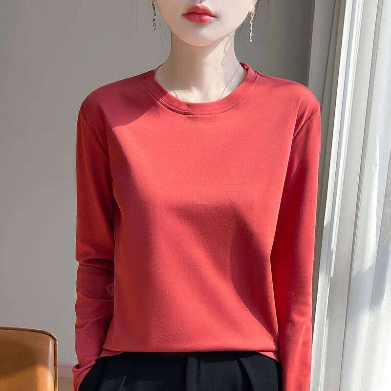 Spring And Summer New Mercerized Long Sleeve Women's Round Neck Loose 100% Cotton Bottoming T-shirt 26Y0224