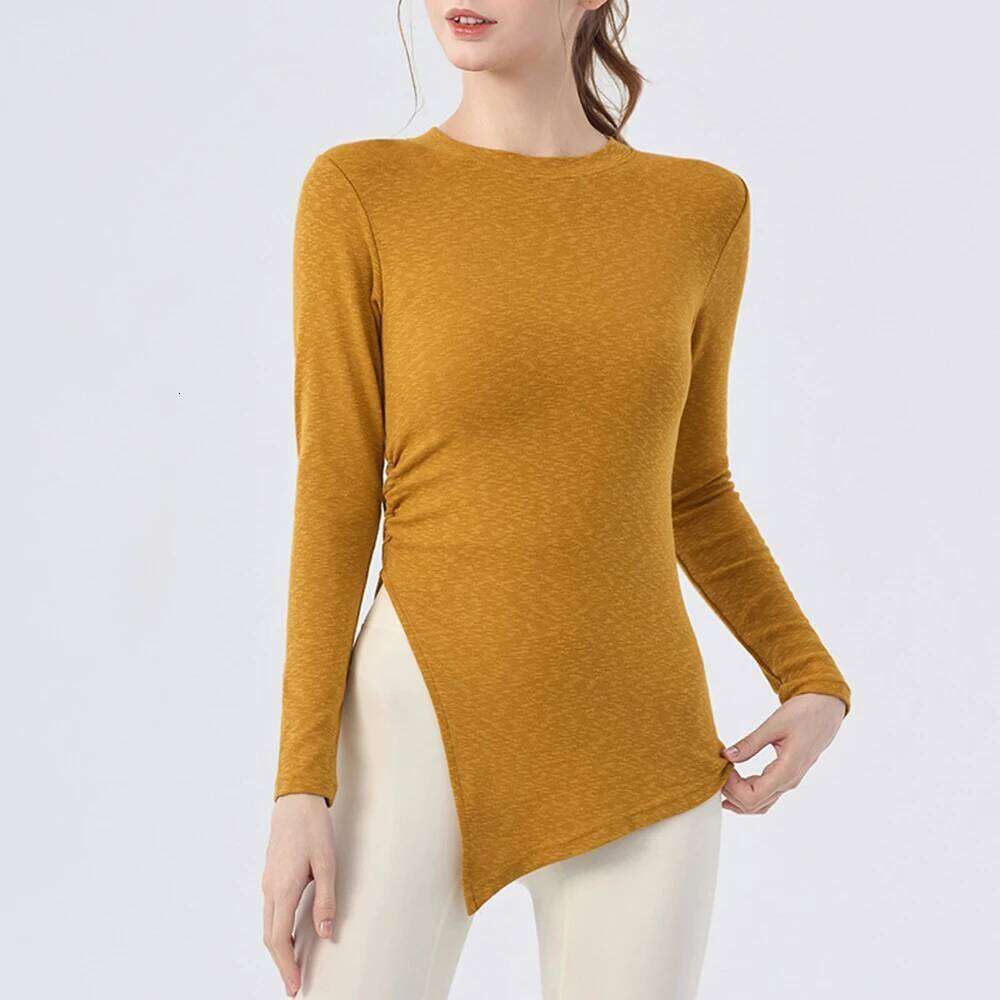 Women's Yoga Cover Up Long Sleeve, Side Slit Loose Fit Tunic, Fall Pilates Loungewear Top 26Y0224