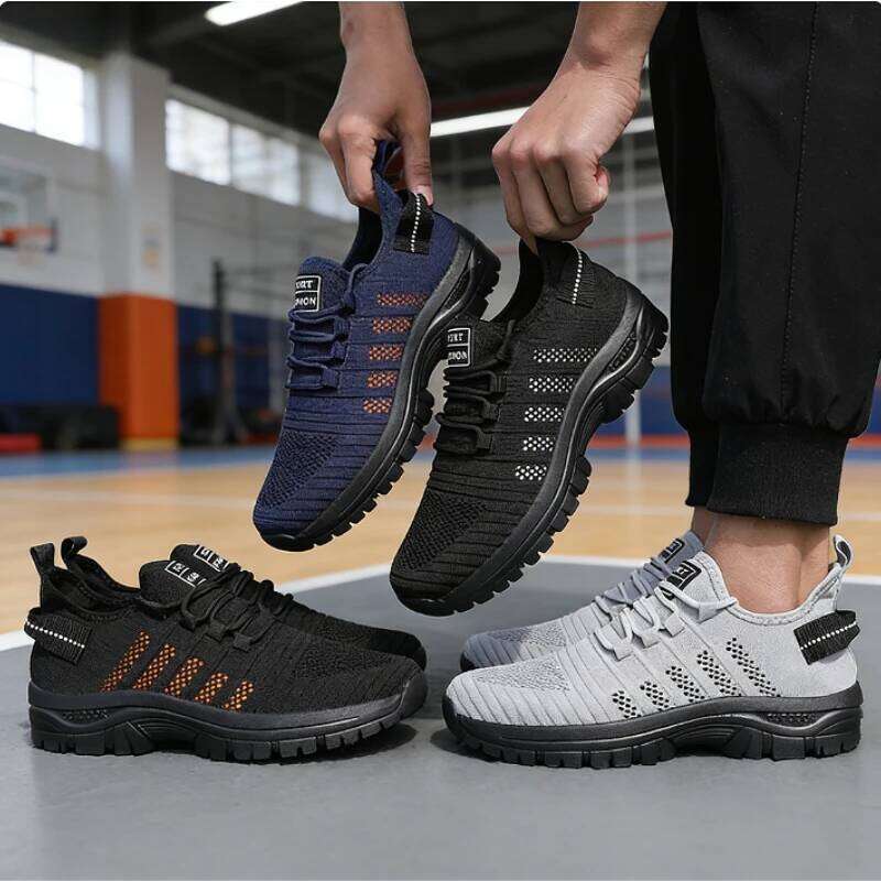 Men's Black Mesh Sports Shoes Breathable Non-Slip Casual Sneakers Lightweight Outdoor Walking Gym Trainers Comfortable Footwear