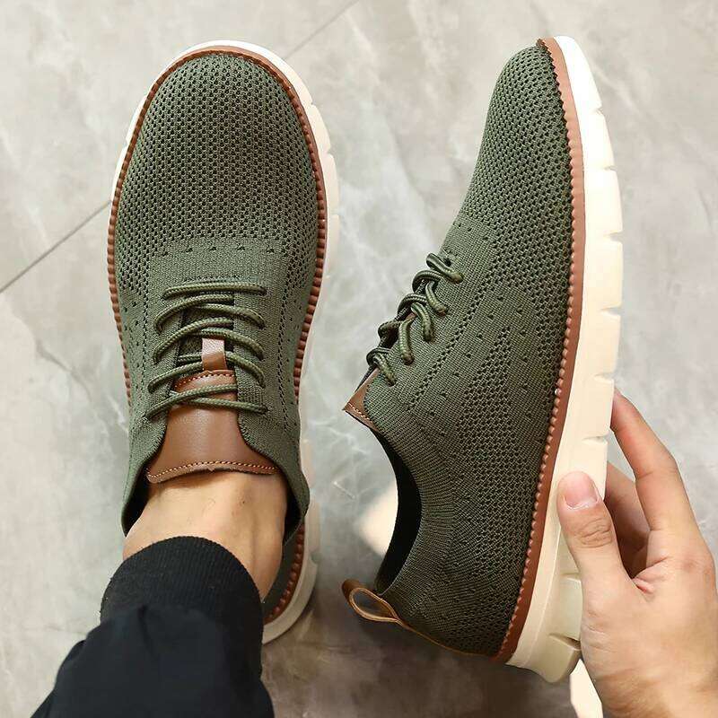 Men Casual Sneakers Classic Breathable Brogue Flats Cushioning Color Blocking Design Dress Comfort Soft Sole Walking Shoes