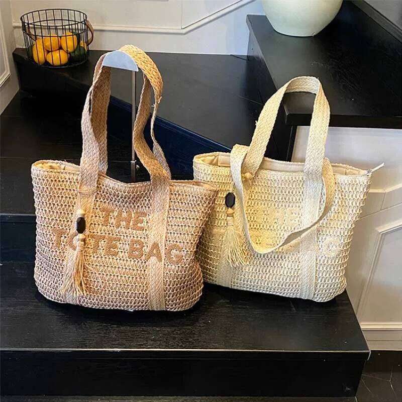 French Style Large Capacity Woven for Women New Beach Vacation Shoulder Casual Commuting Tote Bag Purse Z260224
