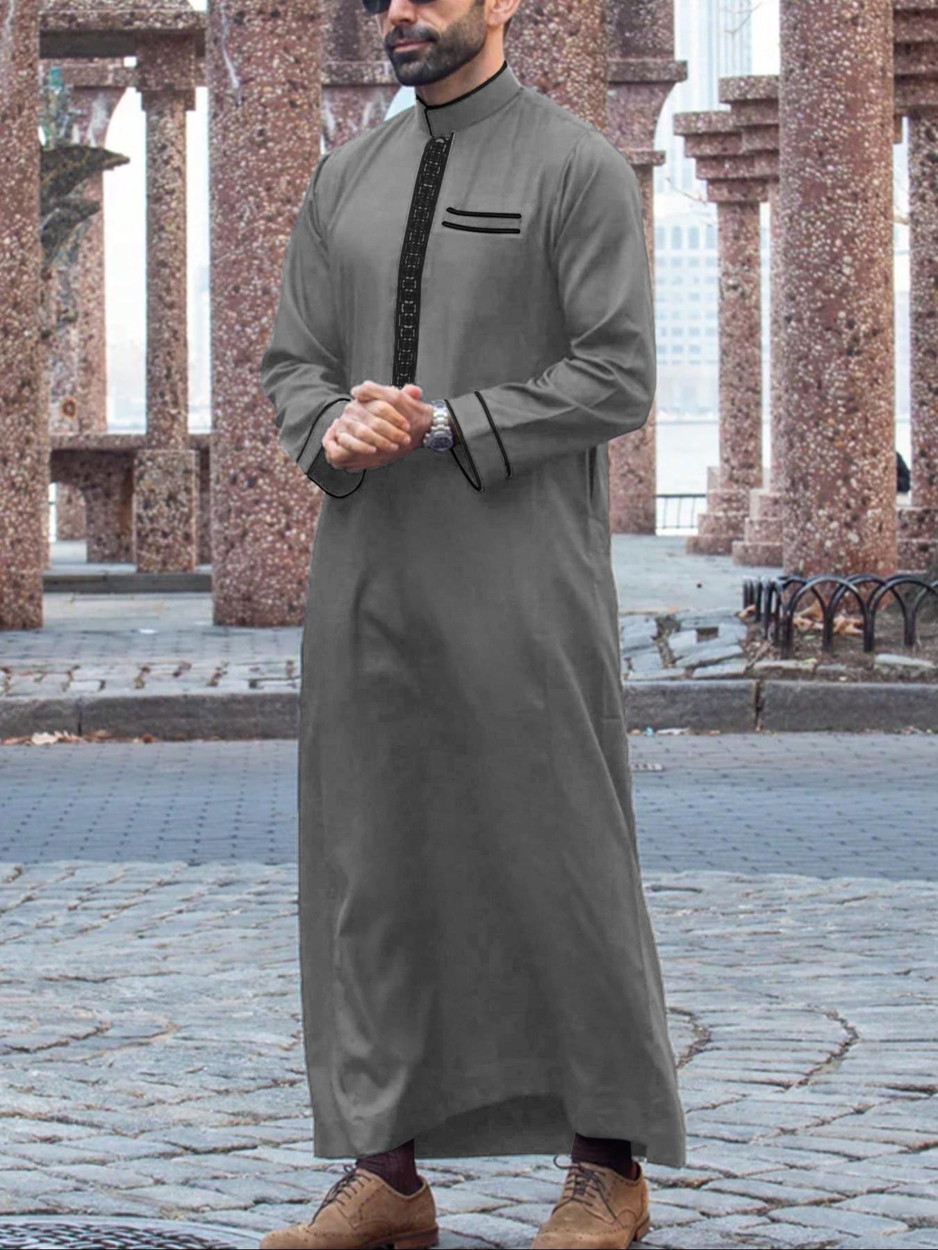 Ethnic Clothing Muslim Men Long Robe Saudi Islamic Stripe Printing Abaya Caftan Dubai Arab Eid Morocco Thobe Jubba Jalabiya Summer Ramadan