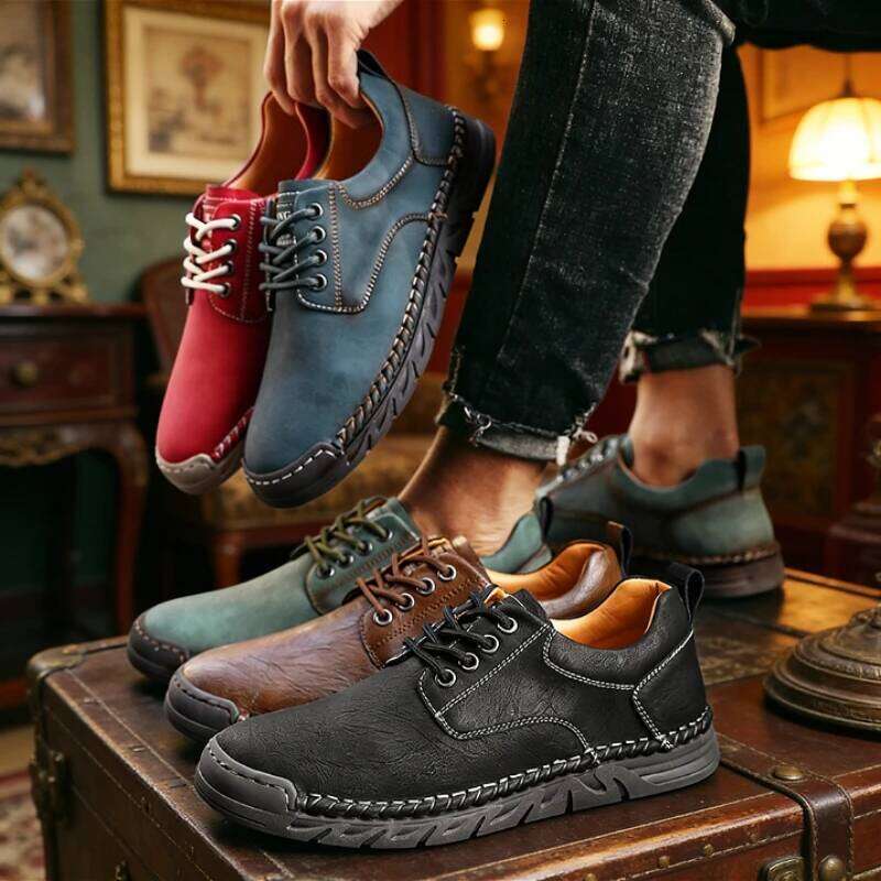 Classic Vintage Low-top Durable Lightweight Handmade Men's Casual Business Shoes for Jeans Pants All-match Footwear