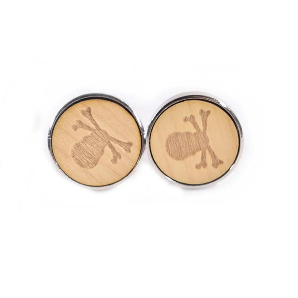 High Quality Novelty Round Cuff links Handmade Wooden Striped Skull Snow Wood Cufflinks Man French Suit Accessories Jewellery 260208