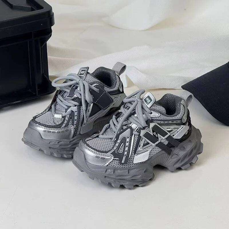 Thick-soled Children's Sports Autumn Leather Fashion Girl's Running Boys' Casual Lace-up Soft Sole Kids Shoes 26W0224