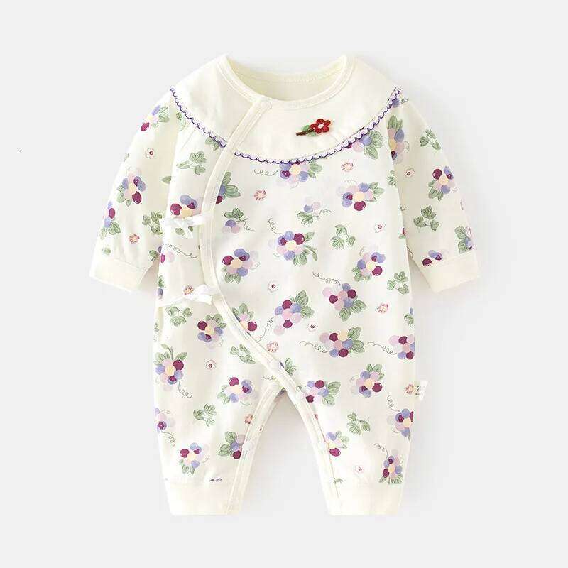 Spring and Autumn Cute Infant Newborn Romper Baby Boy Girl Floral Pattern Cotton Jumpsuit 26H0224