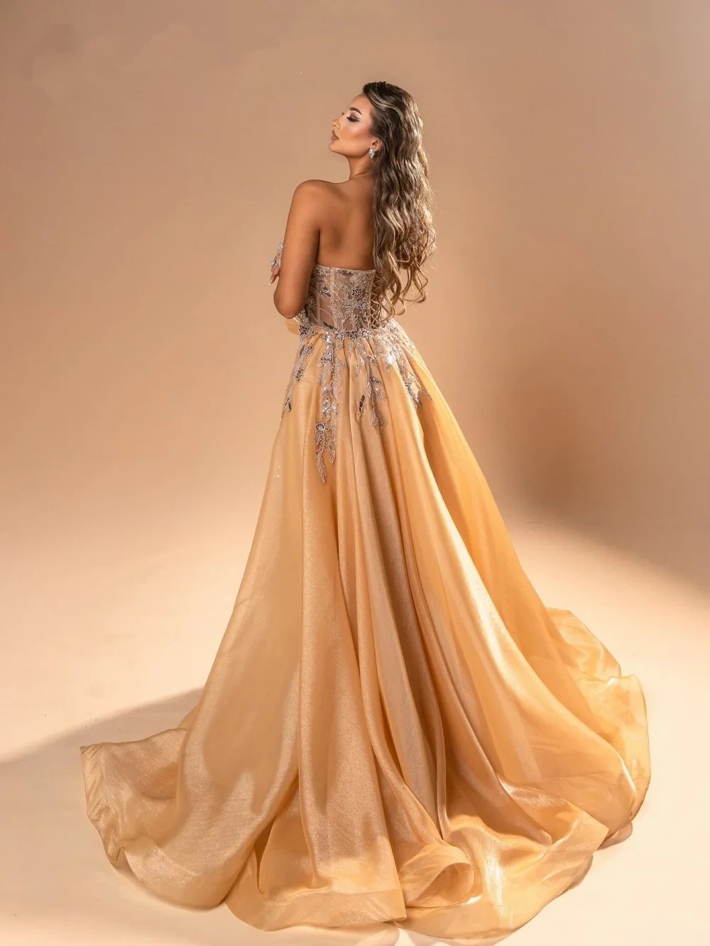 Exquisite Sequins Evening Dresses One Shoulder Prom Dress with Detachable Train Sleeveless Customized Party Gowns Vestidos De Noche Plus Size
