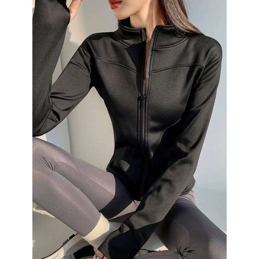 slim fit long sleeves full-zipper fleece warm winter thick coat outer wear women gym fitness yoga tops 26Y0224