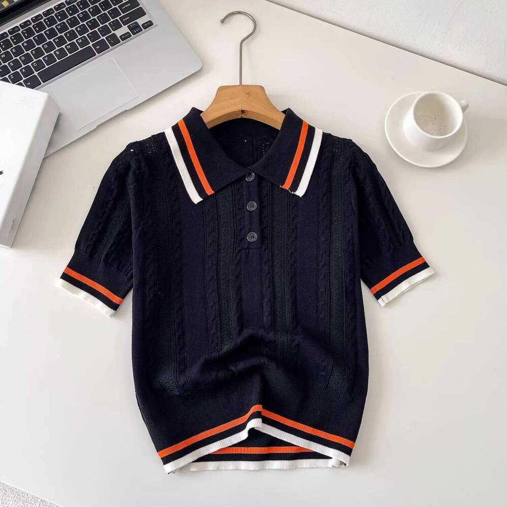 REALEFT Summer 2026 New Vintage Knitted Women's Polo Shirts Short Sleeve Bottom Hollow Out Buttons Knitwear Tops Tee Female 26W0224
