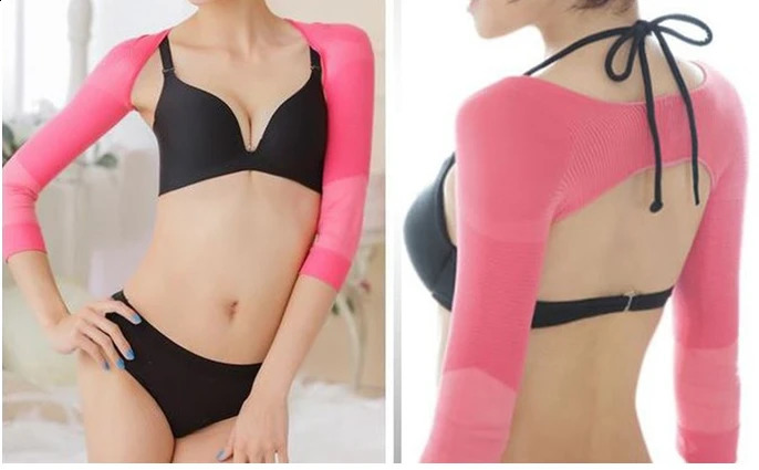 Women Pink Anti Cellulite Slimming Arm Compression Sleeves Wrap Lady Shoulder Slim Shaper 260129