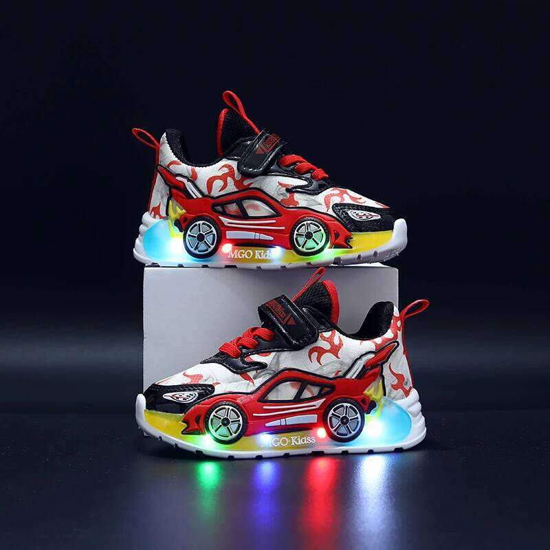 Mgo Kidss Spring and Autumn New Children's Car-Shaped Cartoon Boys Glowing Running for Children Aged 1-3-6 Led Thin Style Boys' Ligh 26W0224