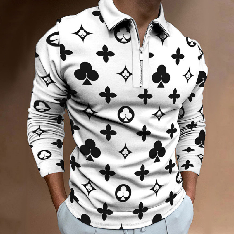 Men's T-shirt Fall & Winter Men's Casual Long Sleeve Crew Neck T-Shirt Printed Long Sleeve Polo Shirt Men