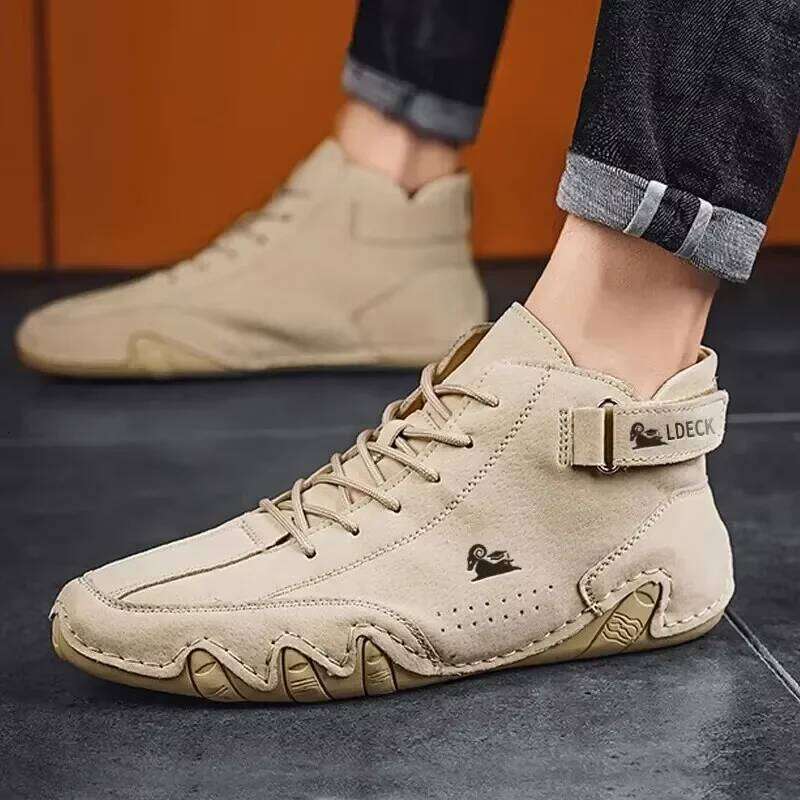 Men's Motorcycle Shoes Trendy Street Series Versatile Comfortable Soft Soled Loafers Jogging Training Daily High Top Men Boots