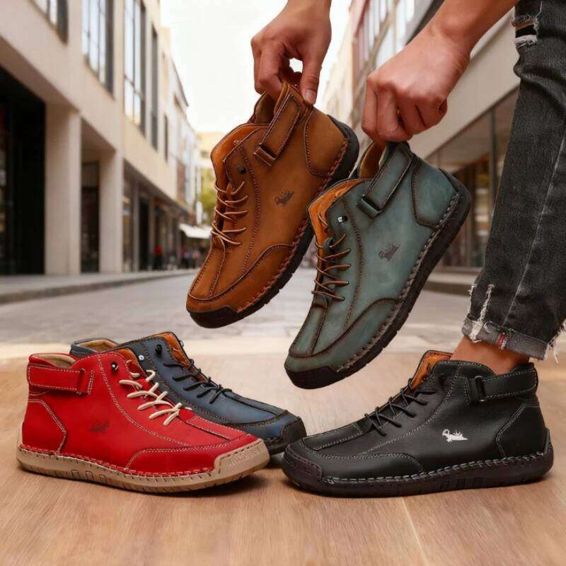 Barefoot Handmade Leather Boots for Men Spring Autumn Comfortable Soft Walking Loafers Fashion Retro Anti Slip Zero Drop Shoes