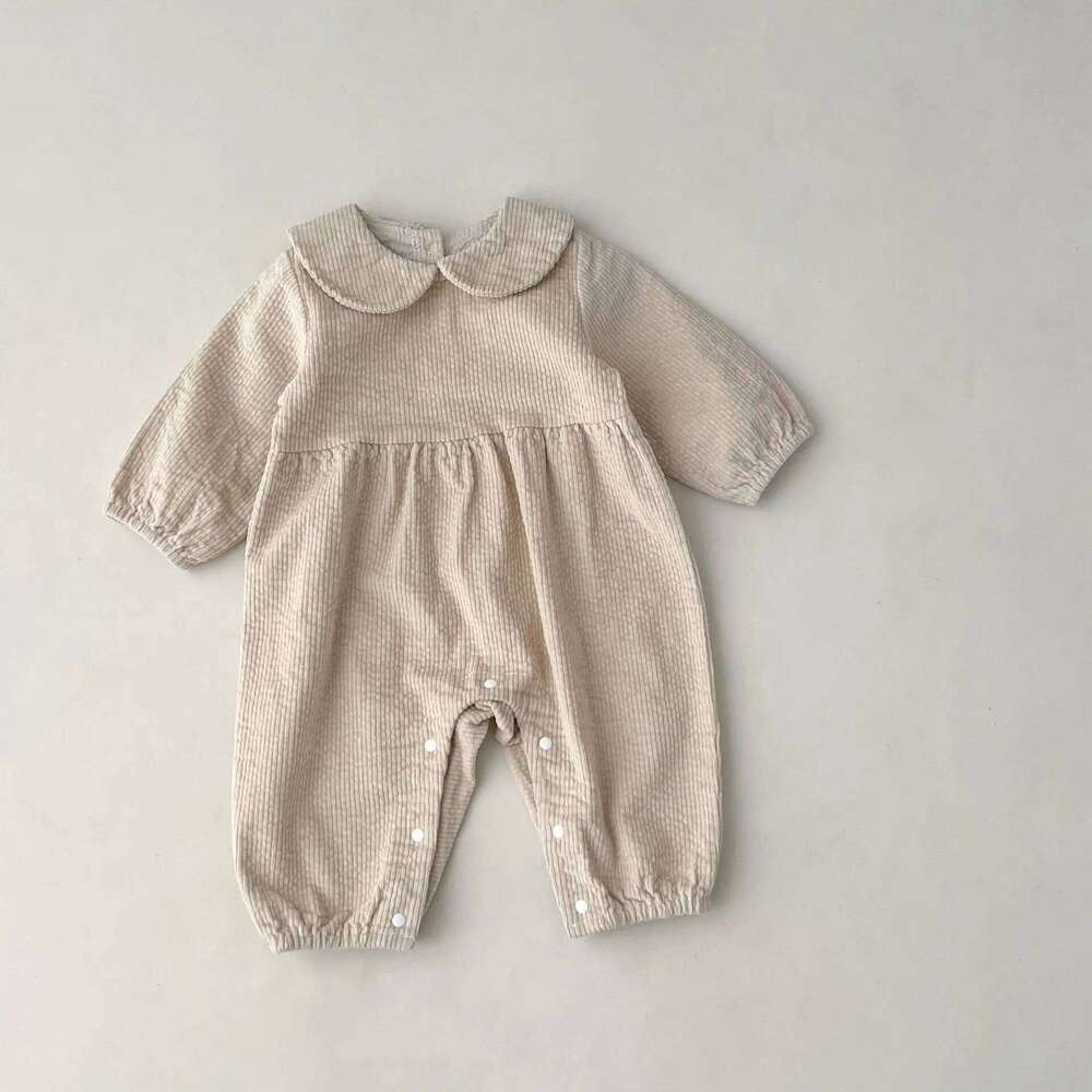 Children Autumn Corduroy Outdoor Solid Long Sleeve Romper Boy Girl Baby All-match Casual Jumpsuit Infant Cotton Loose One-piece 26H0224