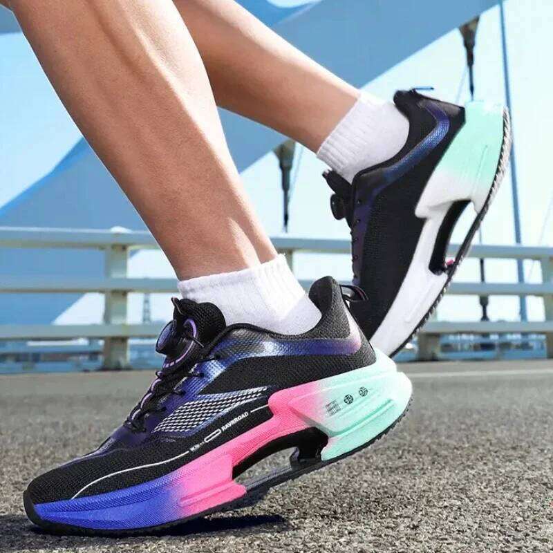 Carbon Plate Running Shoes Boys 2025 New Style Student Rotating Button Technology TPU+ Popcorn High Pop Sneakers for Girls 26W0224