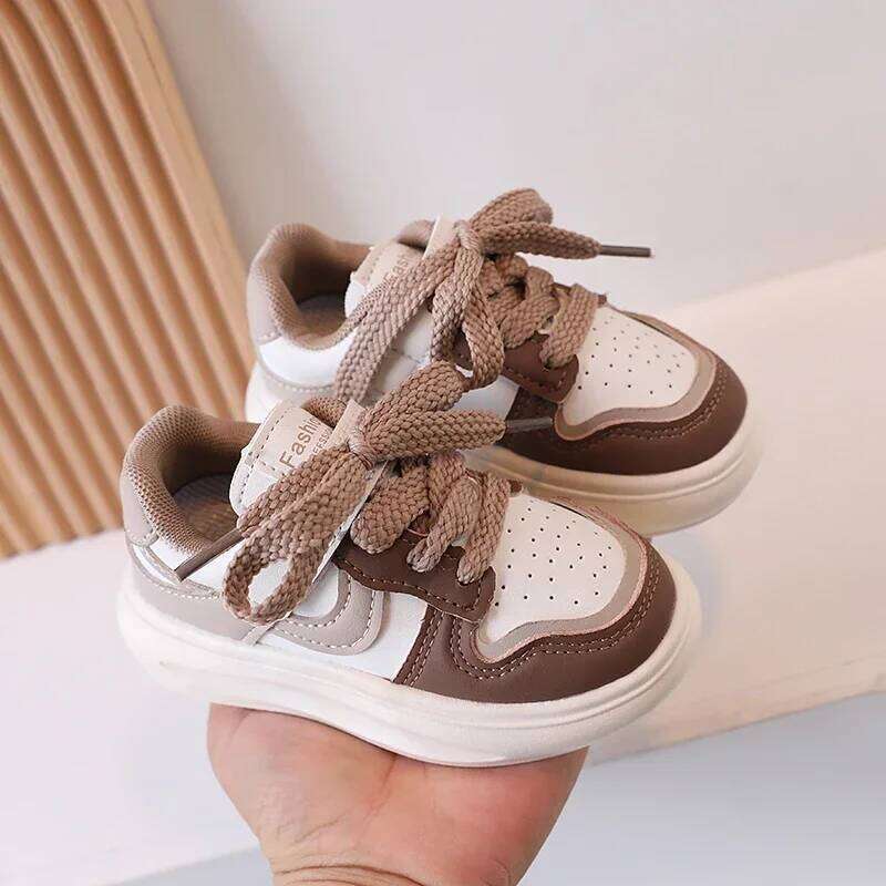Children's Sports Girls 2025 Spring Autumn New Leather PU Leisure Soft Soled Boys Sneakers Baby Girl Casual Shoes 26W0224