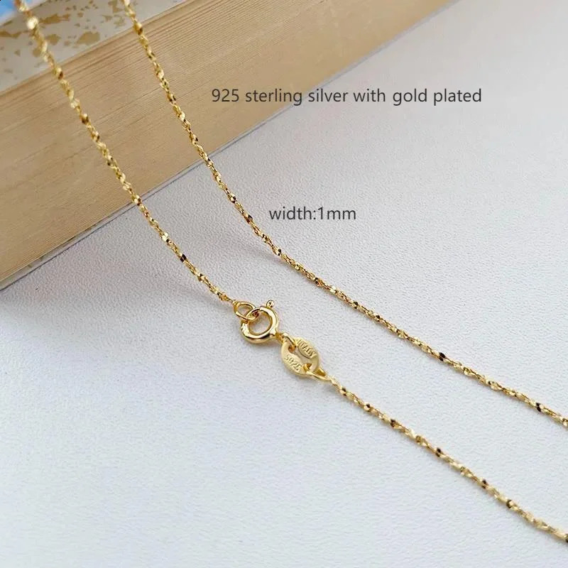 1mm Thin 925 Sterling Silver Gold Color Sky Star Link Chain Necklace For Women Girls Jewelry Collares Kolye Collier 40cm 45cm 260208