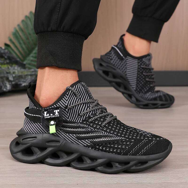 Men's Running Sneakers Breathable Mesh Upper Unique Hollow Out Design Lace Up Comfortable Modern Cushioned Sports Shoes