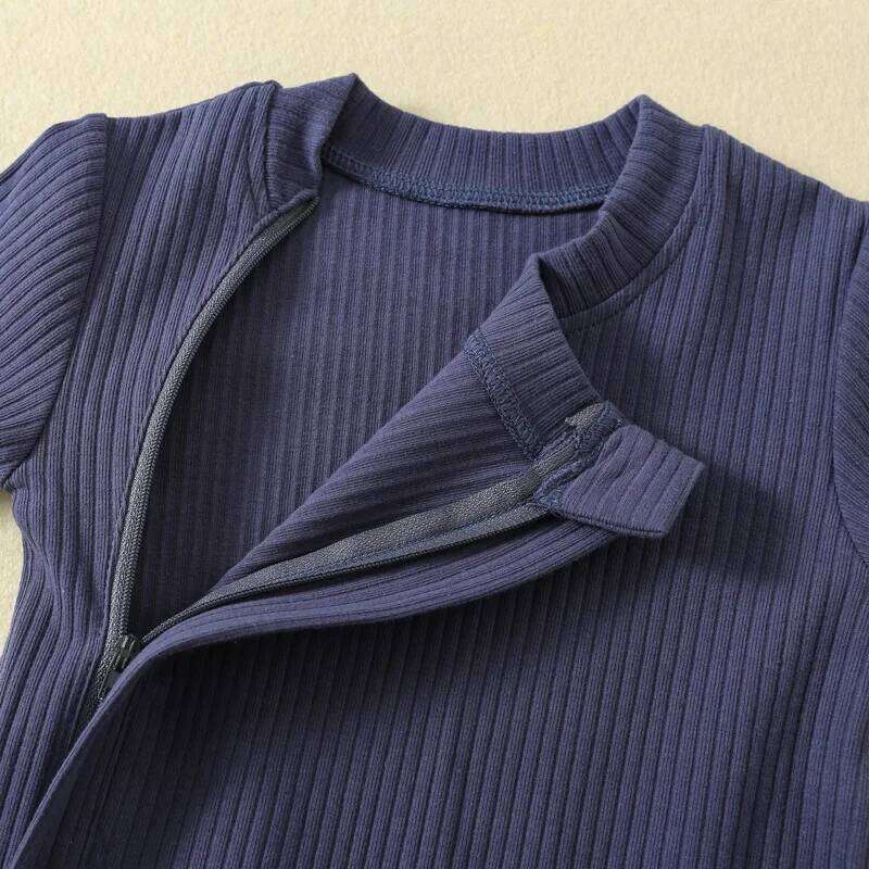 Somenie Unisex Baby Long-Sleeve with Zipper Boys Girls Solid Color Ribbed Onesie for All-Season Use Soft & Comfortable 26Y0224