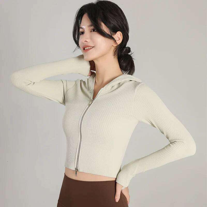 New Hooded Tight Fitting Sports for Women's Training Suit Long Sleeved Zipper Yoga Running Top 26Y0224