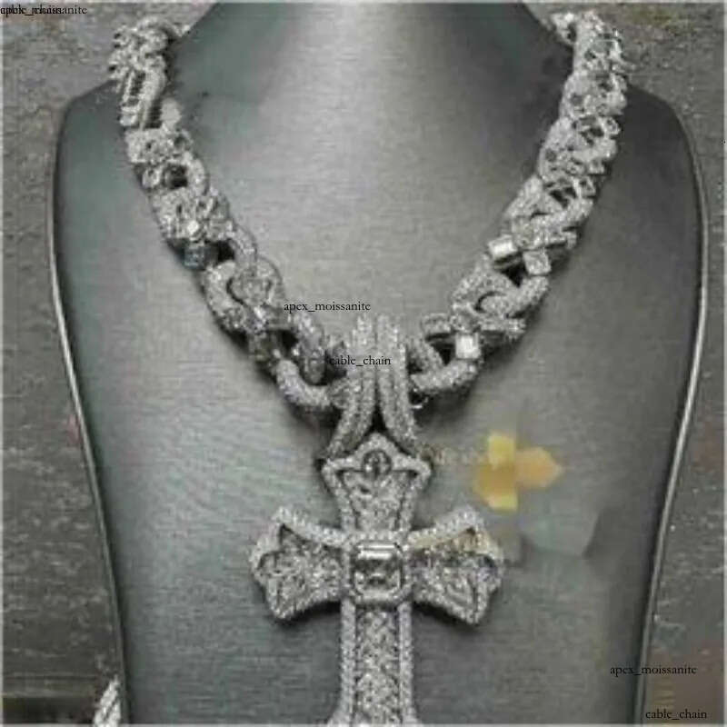 Designer Jewelry S Sier Mosonite Necklace Cross Pendant Cuban Link Chain with Seconds Over Tester Iced Out Vvs Moissanite Dia f4