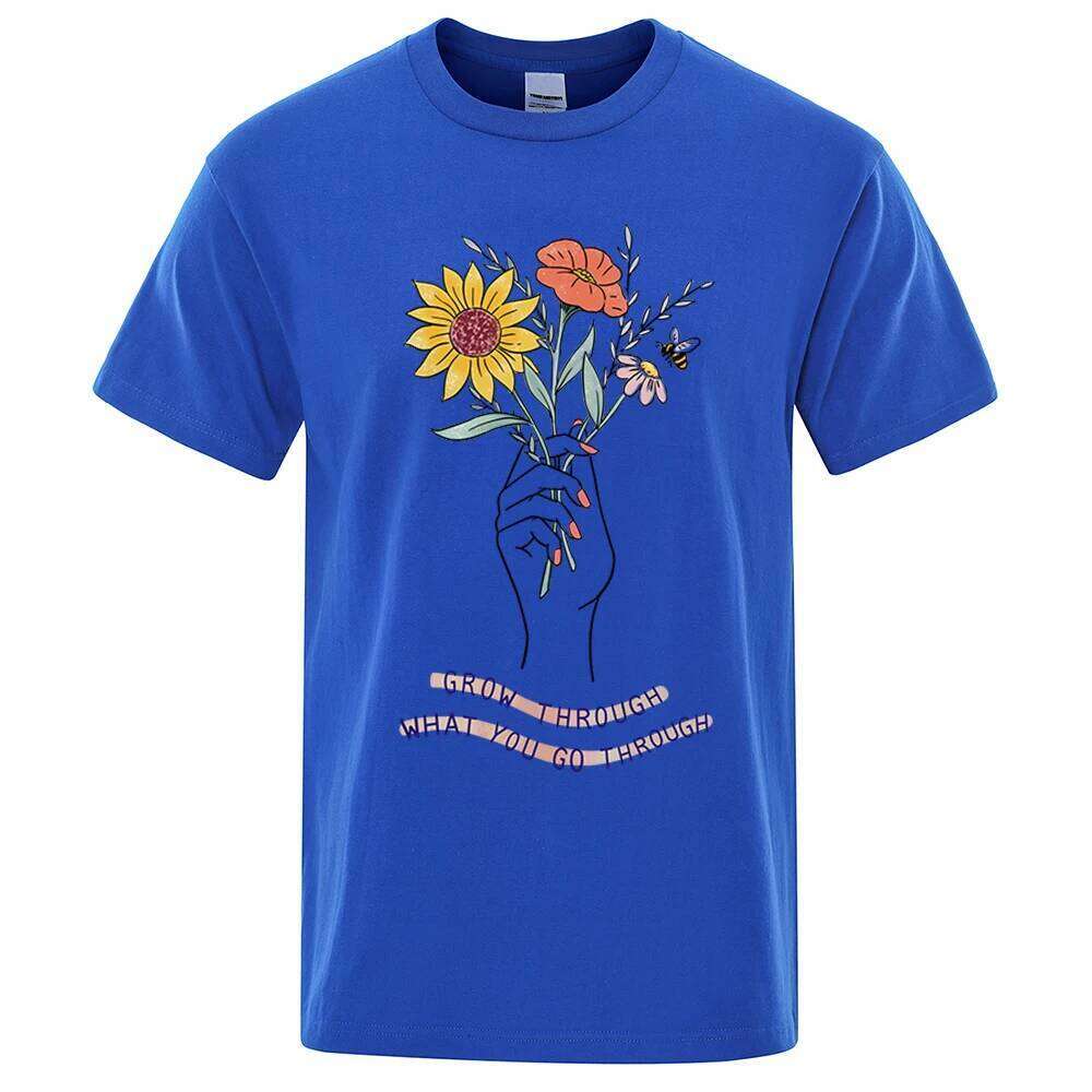 Grow What You Go Through T-Shirt Male Fashion Hip Hop Oversize Tshirt Casual Cotton T-Shirts Couple H260224
