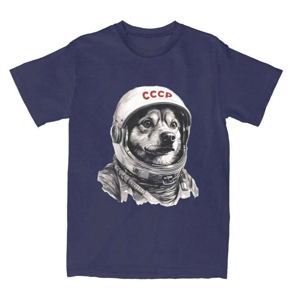 CCCP Rusia Laika Urss Astronauta Dog T-Shirt Men First dog in Space Cotton T-Shirts Summer O-Neck Tees Oversized Clothing H260224