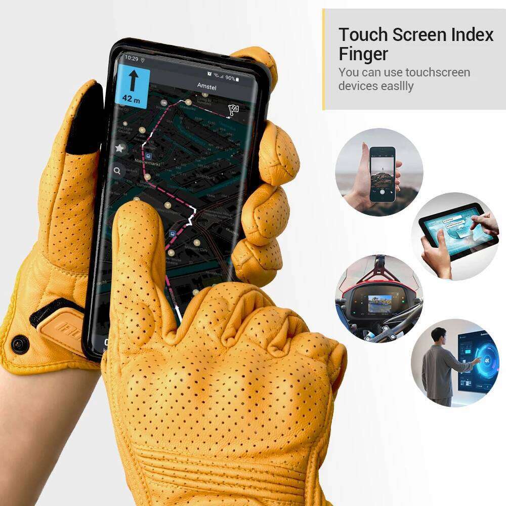 Leather Motorcycle Summer Breathable Mesh Moto Touch Function Motorbike Motocross Off-Road Racing Gloves 26H0224