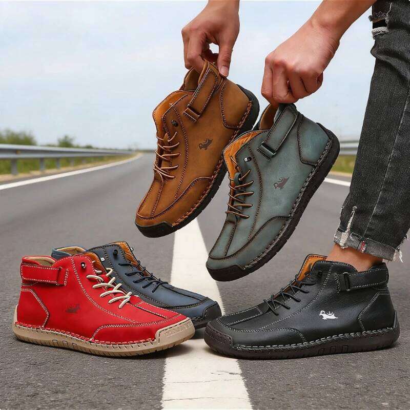 Men's Ankle Boots Casual Retro Leather Comfort Lace-up Non-slip 2026 New Arrival Lightweight Soft Sole Breath Work Shoes