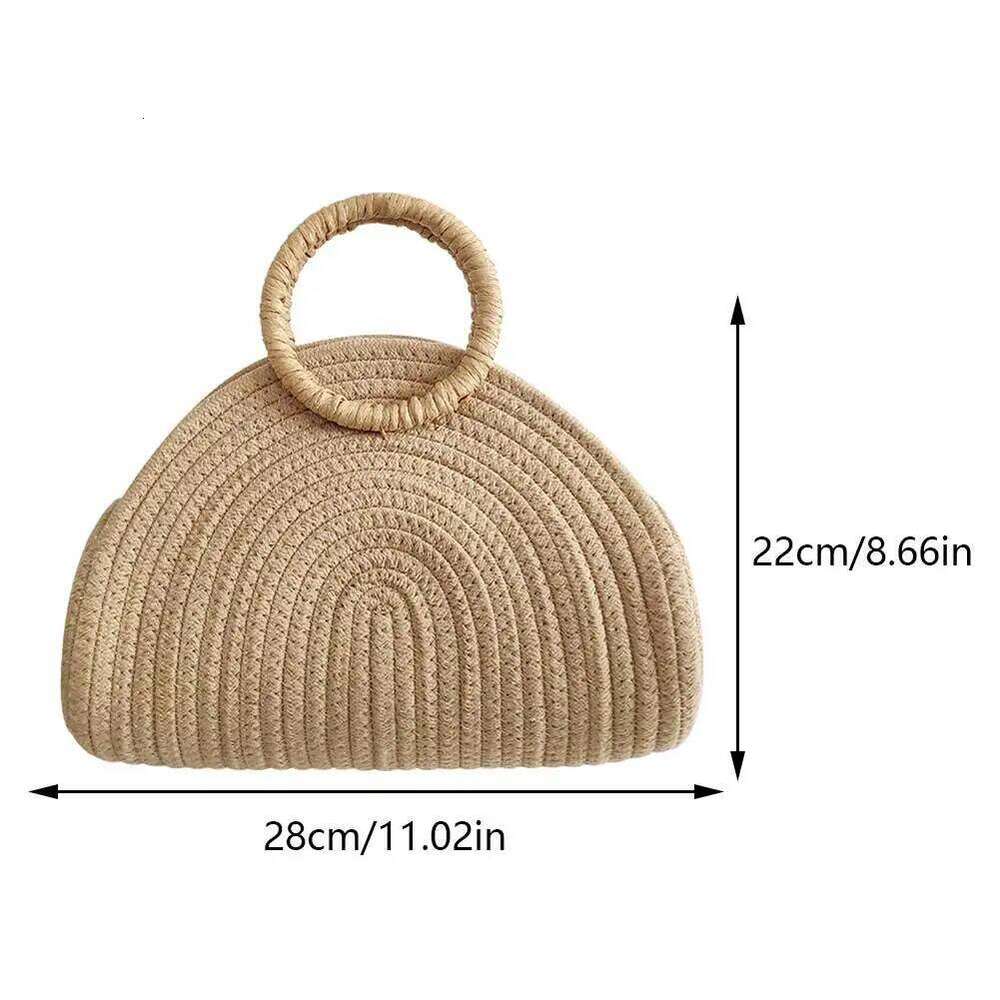 Handwoven Shoulder Purse Chic Cotton Rope Holiday Travel Handbag Retro Rattan Vacation Bag for Women and Girls Z260224