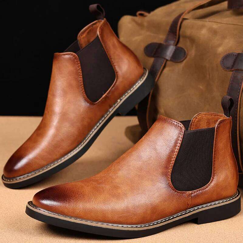Shoes Retro Chelsea Ankle Boots Casual Flat Elastic Formal Business Dress Men Shoe 2025 New Spring Autumn