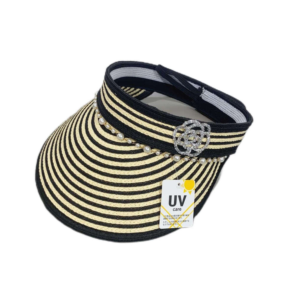 Pearl-embroidered straw sun hat Women's fashionable style Sun protection Suitable for water sports and pool parties