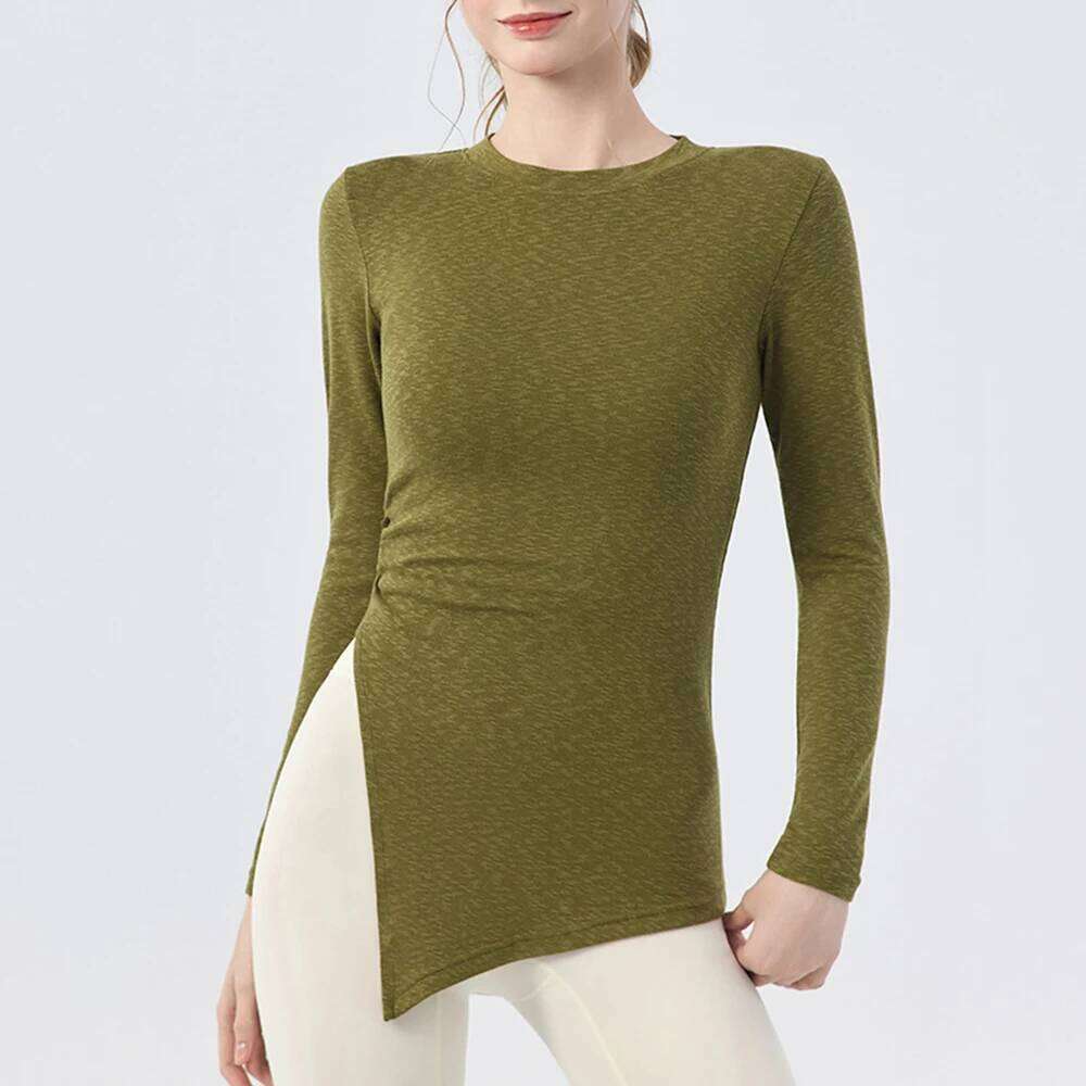 Women's Yoga Cover Up Long Sleeve, Side Slit Loose Fit Tunic, Fall Pilates Loungewear Top 26Y0224