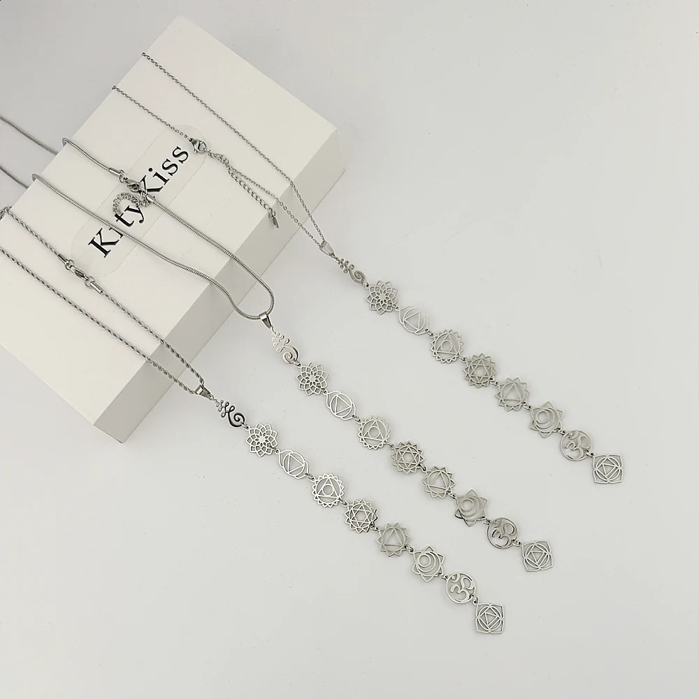 KityKiss 7 Chakra Yoga Necklace Hypoallergenic Gold Pendant for Meditation Boho Spiritual Gift 260208