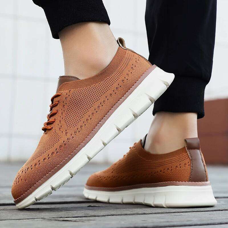 2026 New Trendy Men's Knit Casual Breathable Lightweight Comfortable Daily Walking Sneakers Fashion Mesh Lace-Up Shoes Men