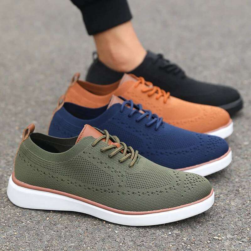 Sleek Men's Breathable Mesh Upper Comfortable Insole Non-Slip Casual Walking Shoes Knit Design Flexible Sole