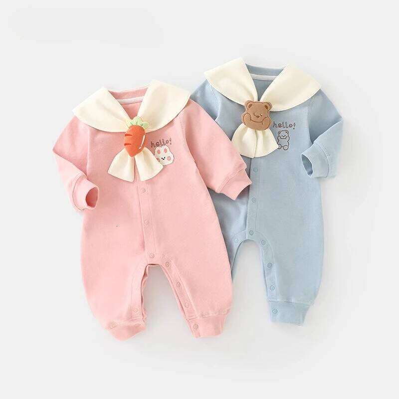 Spring Autumn Navy Collar Long Sleeve Romper - Baby Boy & Girl Infant Outerwear Bodysuit 26H0224