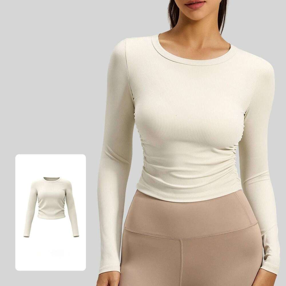 Women Pleated Gym Sports Shirts Breathable Slim Long Sleeve Yoga Wear Pilates Shirt High Elastic Workout Fitness Top 26Y0224