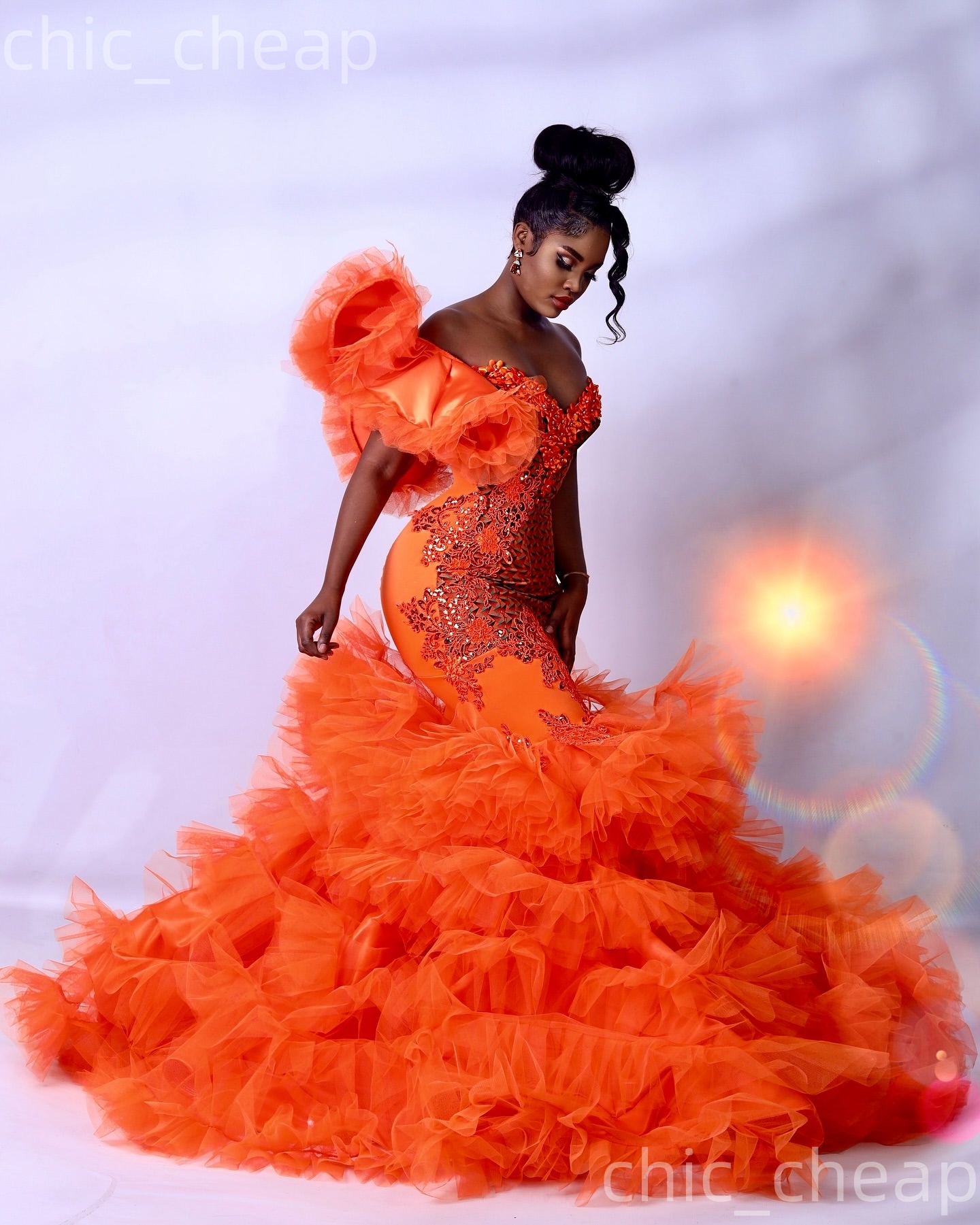 Aso Ebi Orange Mermaid Prom Dresses 2026 One Shoulder Flowers Applique Evening Formal Party Second Birthday Engagement Gowns Dress For Special Occasio
