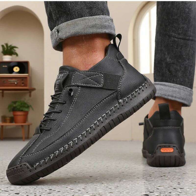 Handmade Leather Men Shoes Casual Comfortable Soft Soled High-quality Motorcycle Fashionable British Tennis Nude Boots