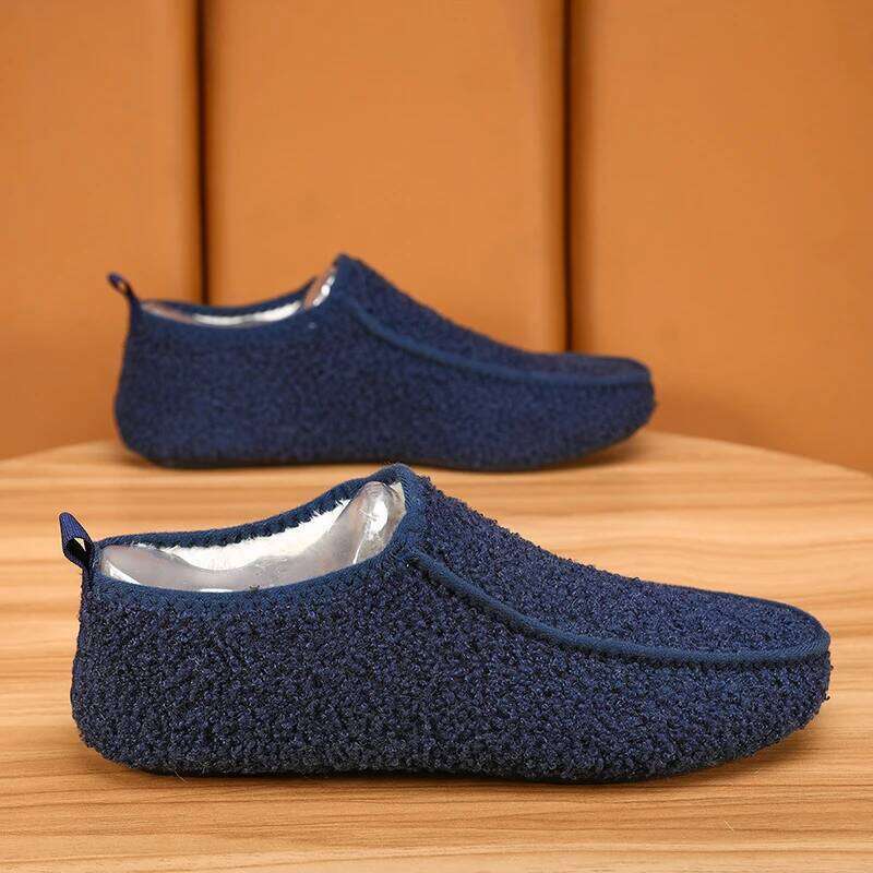 Cotton Slippers Men Winter Warm Soft Plush Flats Casual Male Loafers Light Indoor Home Walking Shoes Footwear
