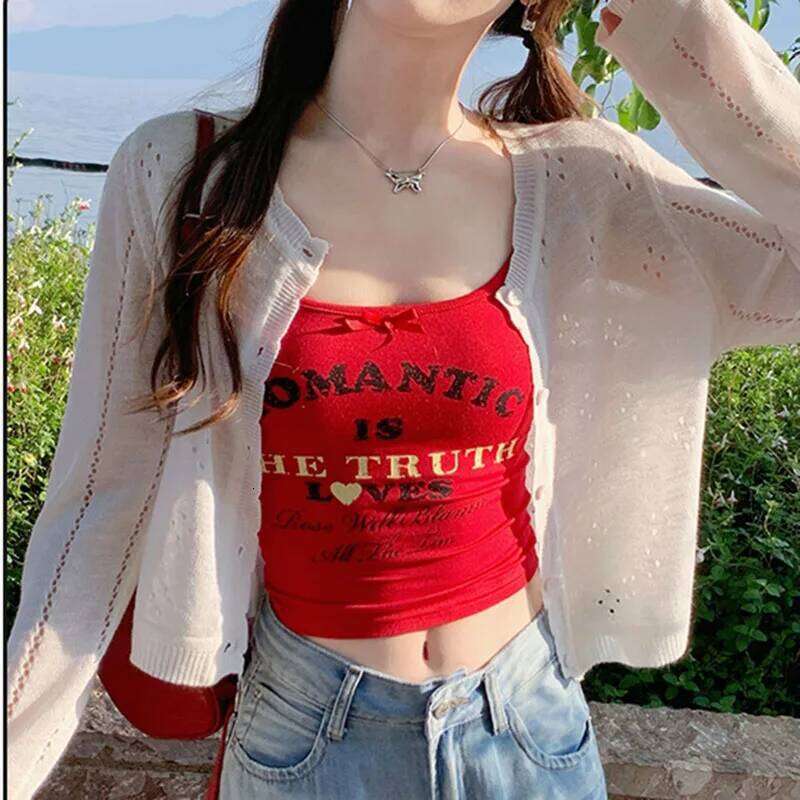 Grey Knitted Cardigan Thin Women Summer Hollow Out Long Sleeve Button Sun Protected Korean Style Short Knitwear Tops Female 26L0224