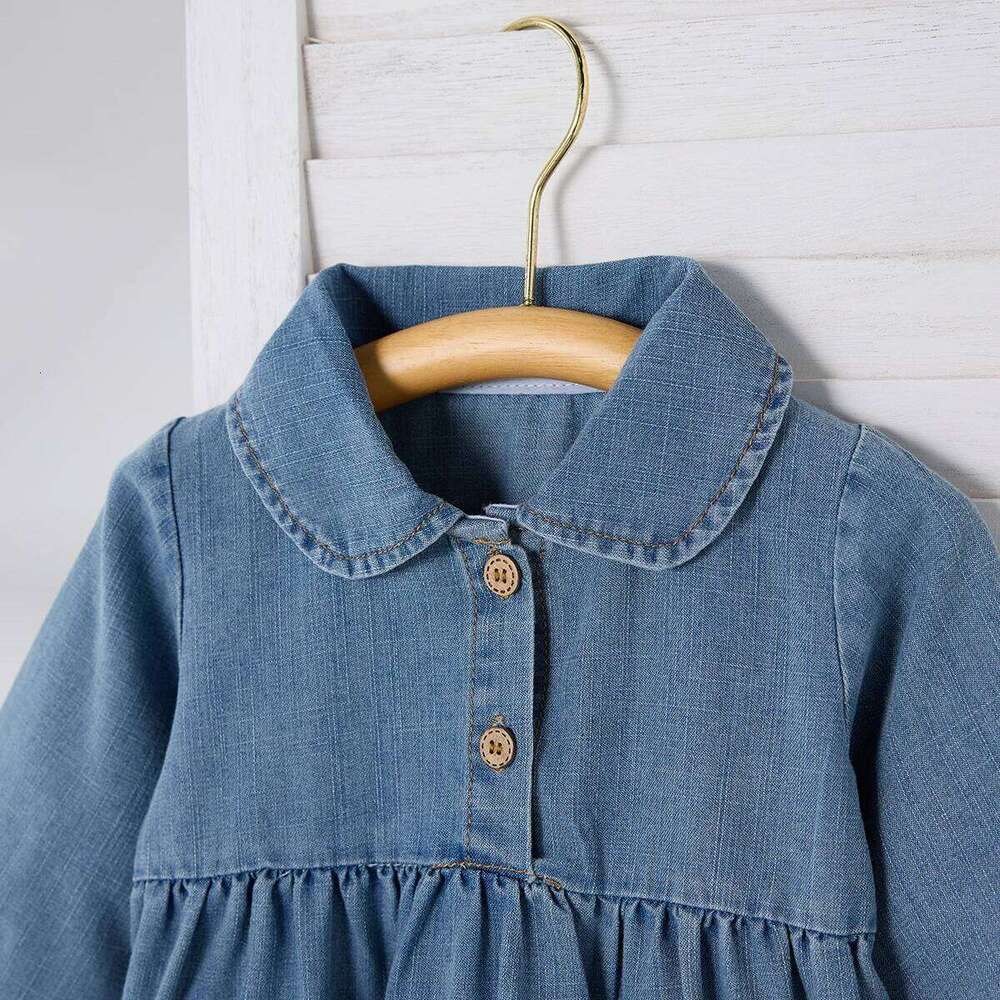 Spring boys and girls baby doll collar jumpsuit pocket casual denim jacket crawl suit 26Y0224