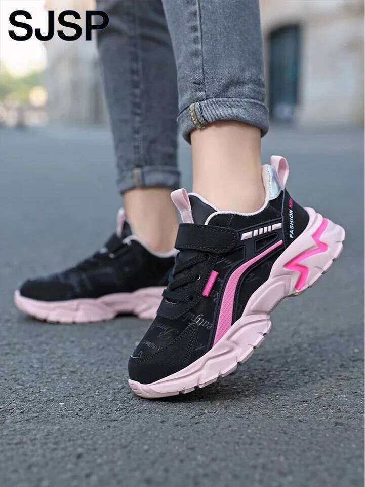 Children's Casual Pink Girls' Leather Shoes, Fashionable Lightweight Running Teenagers Aged 7-15, Student Kids' Sports Shoes for Gir 26