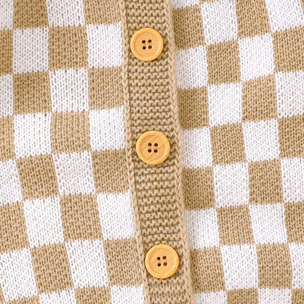 Lioraitiin Newborn Baby Sweater Romper Knitted Long Sleeve Checkerboard Plaid Print Jumpsuit Infant Knit Outfits Winter Clothes 26H0224