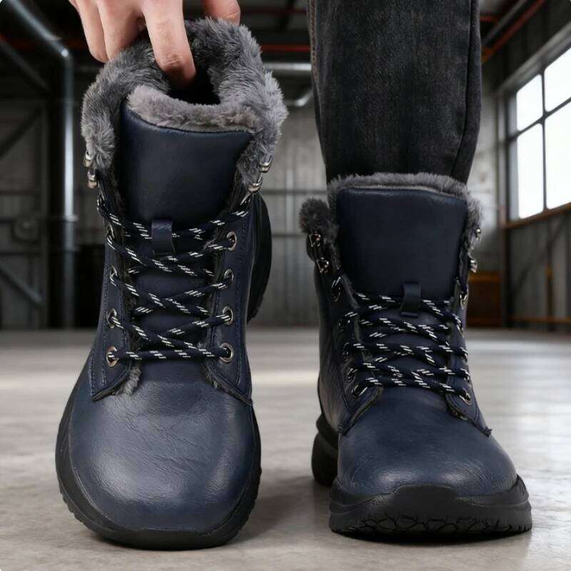 Winter Thick Men's Warm Plush Mid-calf Boots Non Slip Waterproof Platform Snow Boot Casual Comfortable Walking Shoes