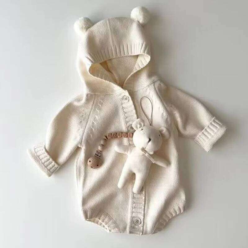 Winter 0-3 months clothes knitted teddy bear long sleeved newborn triangle for warm men and women baby jumpsuit 26H0224